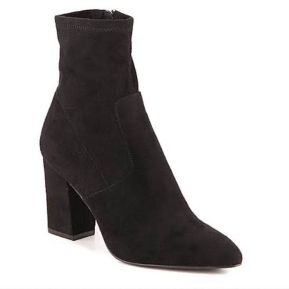 Madden Girl Black Ankle Boots Booties Size 9.5 Heeled Sock Womens Faux Suede